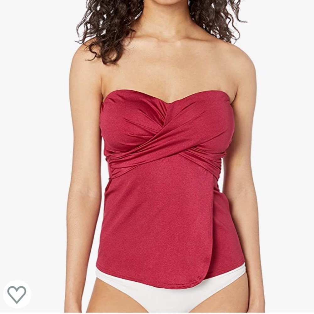 TAHARI Satin Red Fly Away Bandeau Tankini Top